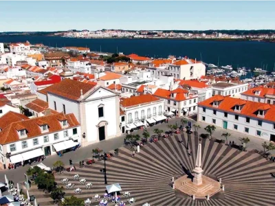 Historic waterfront and architecture in Vila Real de Santo António for East Algarve tour.